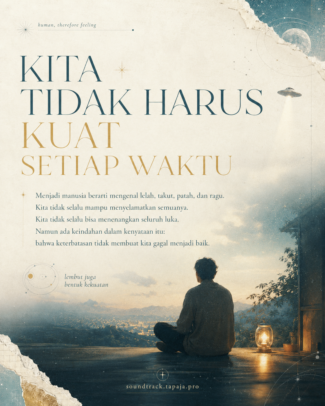 Gambar orang lelah, berfikir tentang elah tidak membuatmu lemah. Menjadi manusia berarti boleh rapuh, berhenti, lalu bernapas kembali.